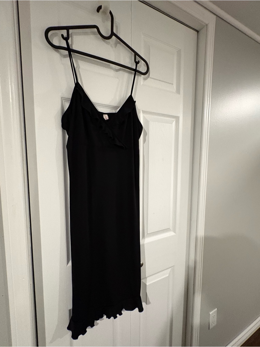 Suzy Shier Black Midi Slip Dress with Ruffle Hem